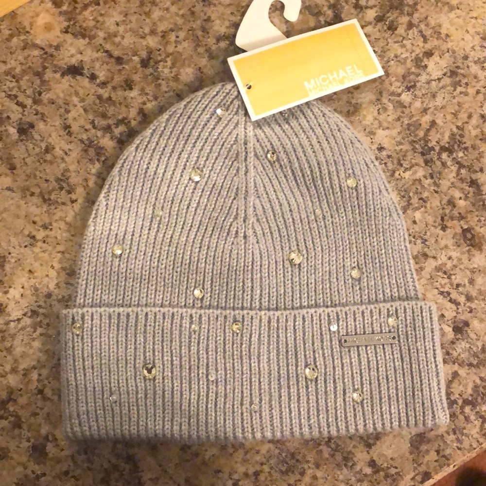 NWT Gray Michael Kors Rhinestone Beanie Hat
